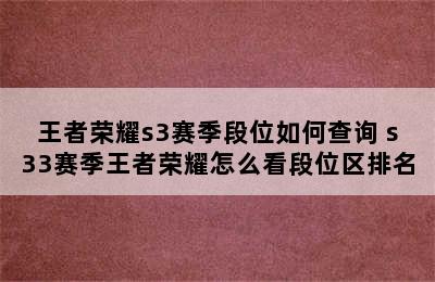 王者荣耀s3赛季段位如何查询 s33赛季王者荣耀怎么看段位区排名